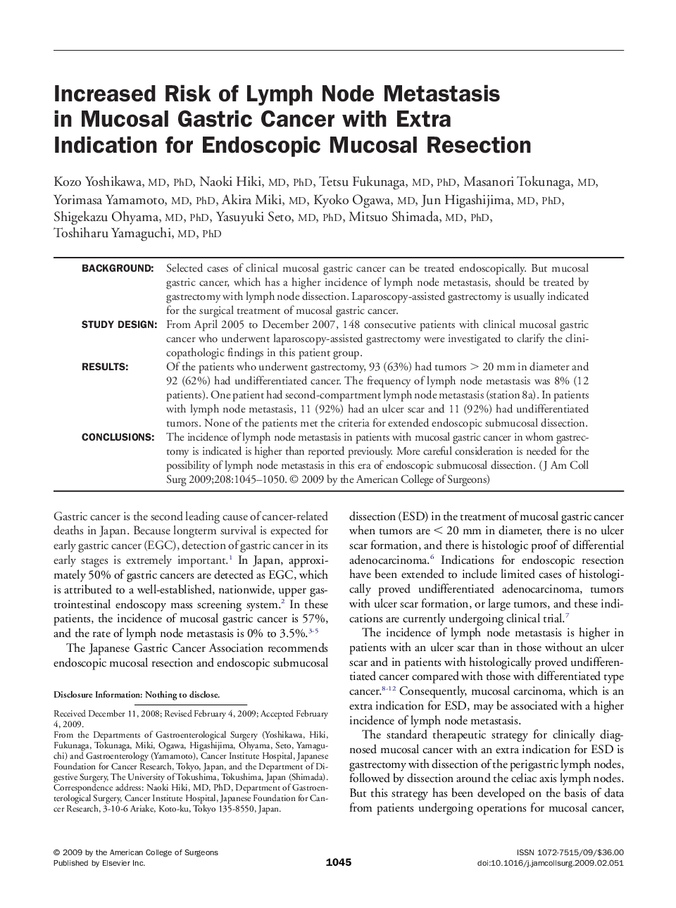 Increased Risk of Lymph Node Metastasis in Mucosal Gastric Cancer with Extra Indication for Endoscopic Mucosal Resection 
