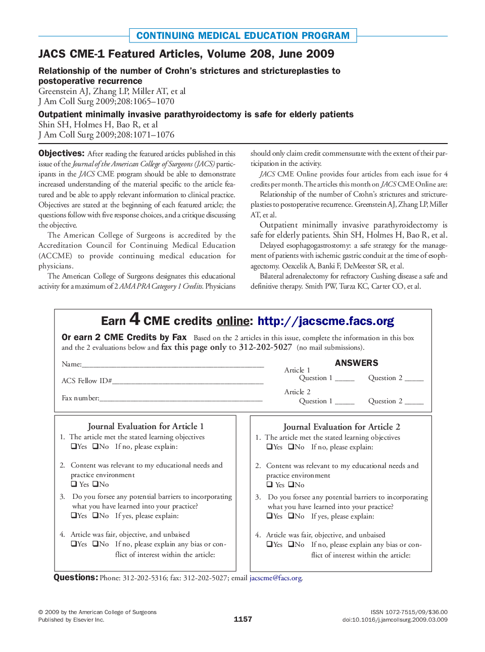 JACS CME-1 Featured Articles, Volume 208, June 2009