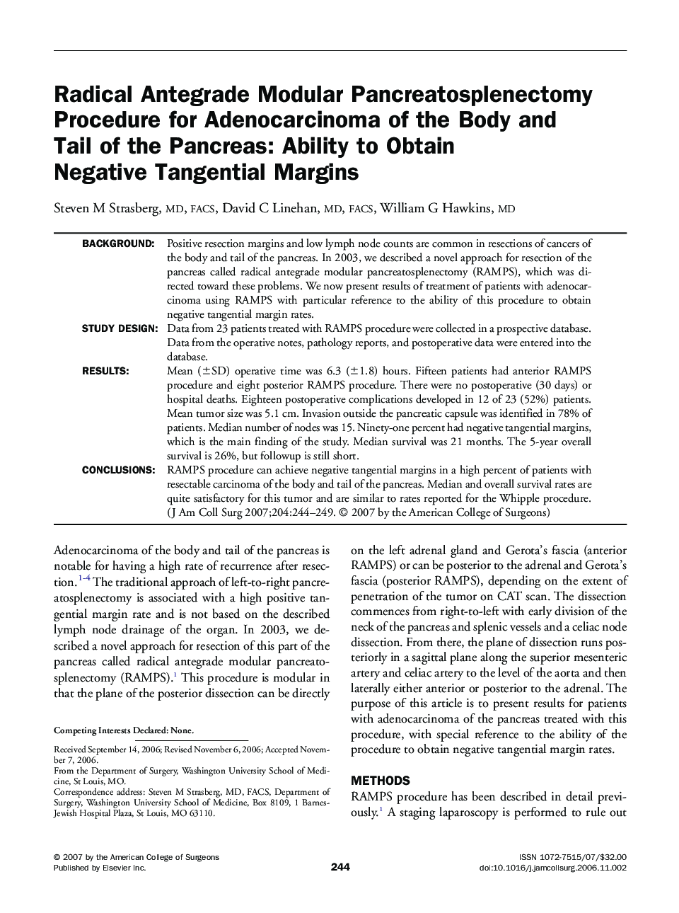 Radical Antegrade Modular Pancreatosplenectomy Procedure for Adenocarcinoma of the Body and Tail of the Pancreas: Ability to Obtain Negative Tangential Margins 
