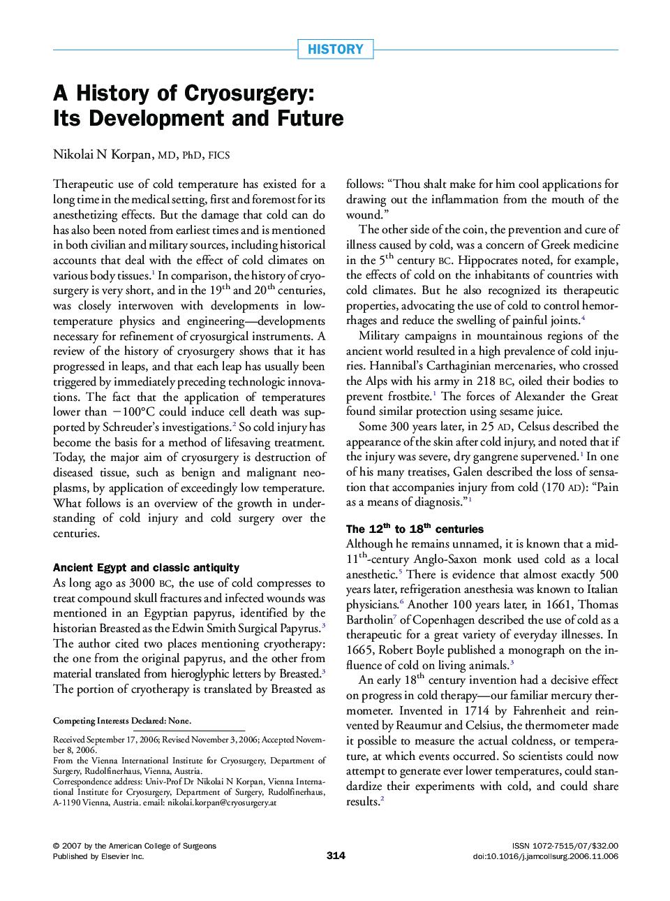 A History of Cryosurgery: Its Development and Future