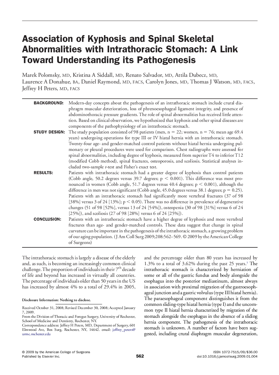 Association of Kyphosis and Spinal Skeletal Abnormalities with Intrathoracic Stomach: A Link Toward Understanding its Pathogenesis 