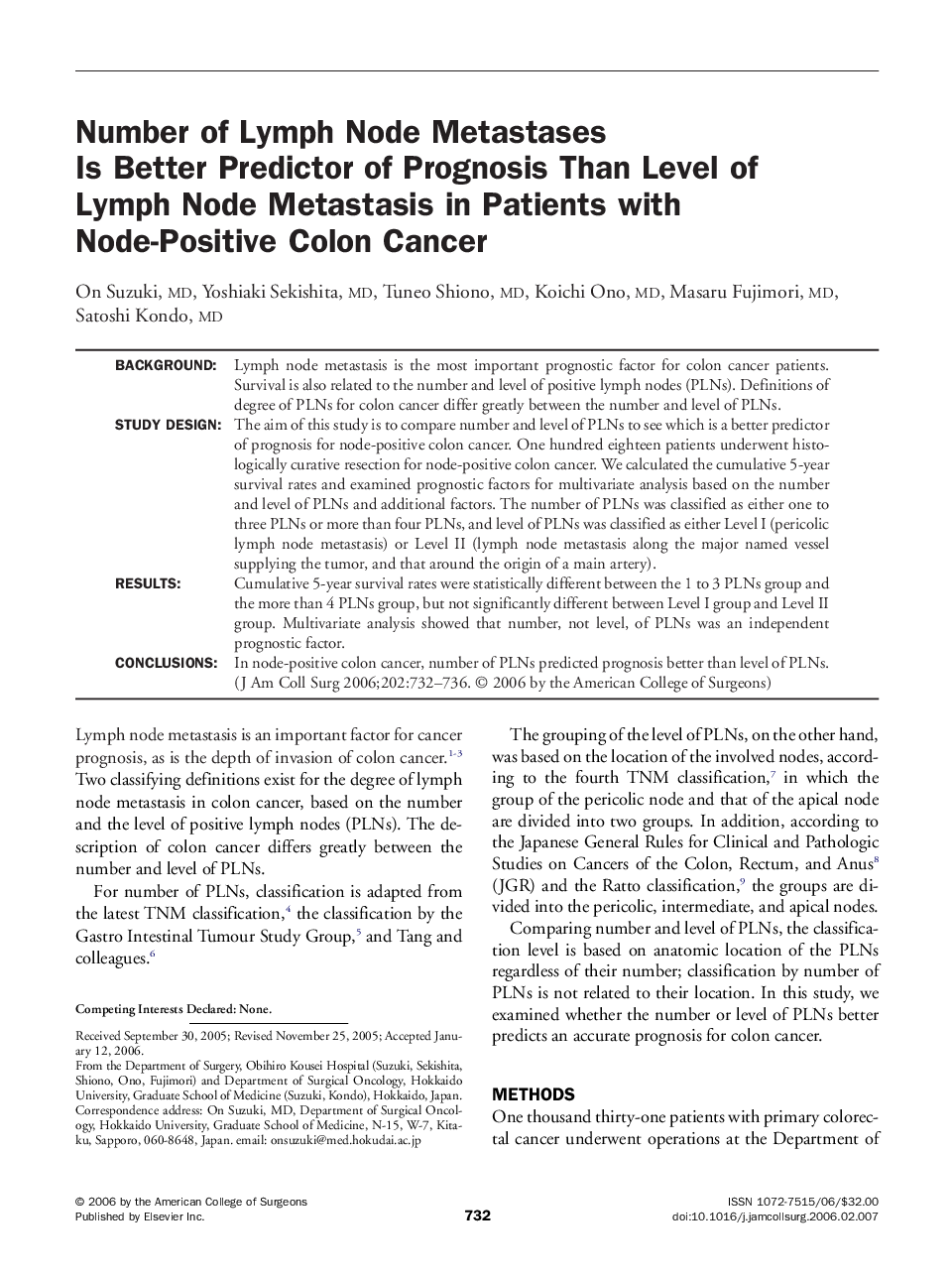 Number of Lymph Node Metastases Is Better Predictor of Prognosis Than Level of Lymph Node Metastasis in Patients with Node-Positive Colon Cancer 