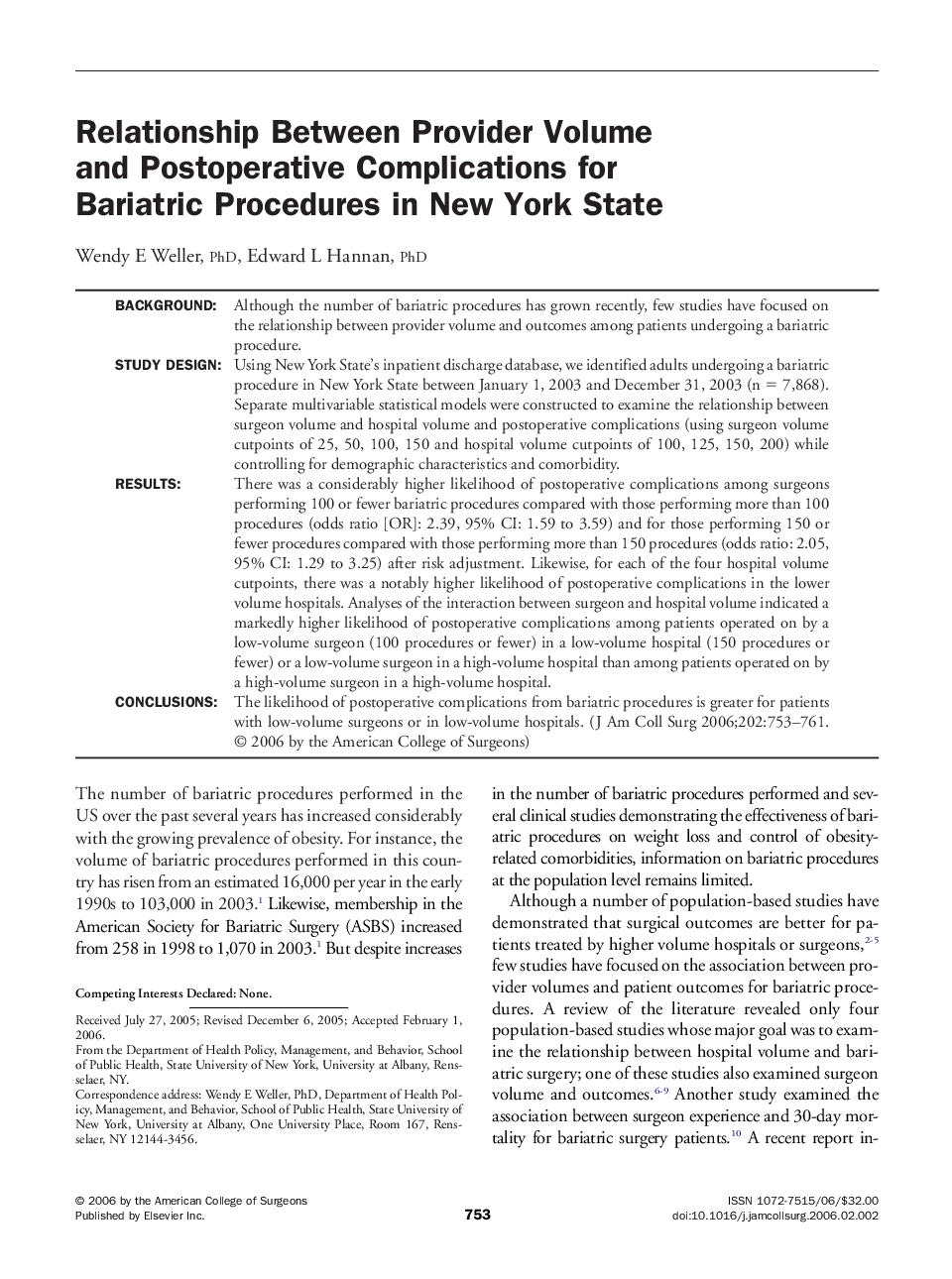 Relationship Between Provider Volume and Postoperative Complications for Bariatric Procedures in New York State 