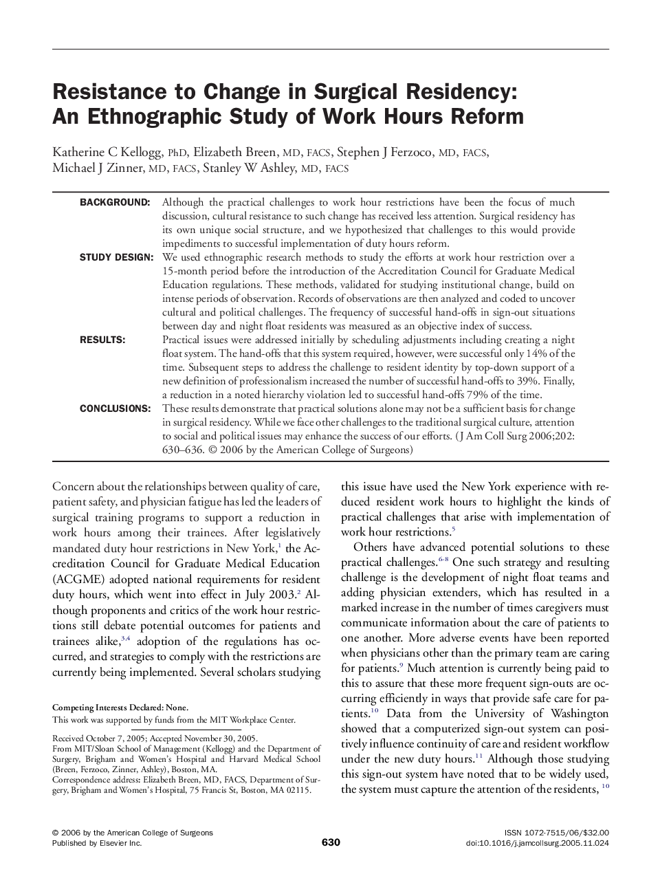 Resistance to Change in Surgical Residency: An Ethnographic Study of Work Hours Reform 