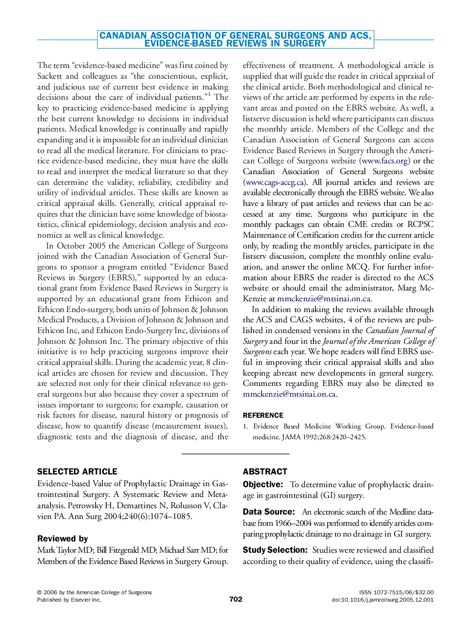 عکس صفحه اول مقاله: Canadian Association of General Surgeons and ACS, Evidence-based Reviews in Surgery Canadian Association of General Surgeons and ACS, Evidence-based Reviews in Surgery