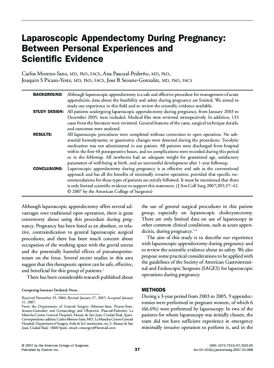 Laparoscopic Appendectomy During Pregnancy: Between Personal Experiences and Scientific Evidence 