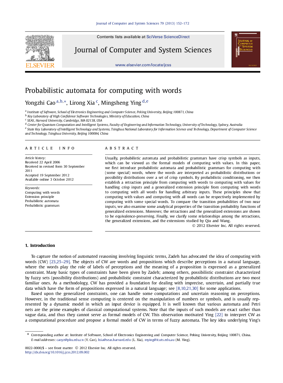 Probabilistic automata for computing with words