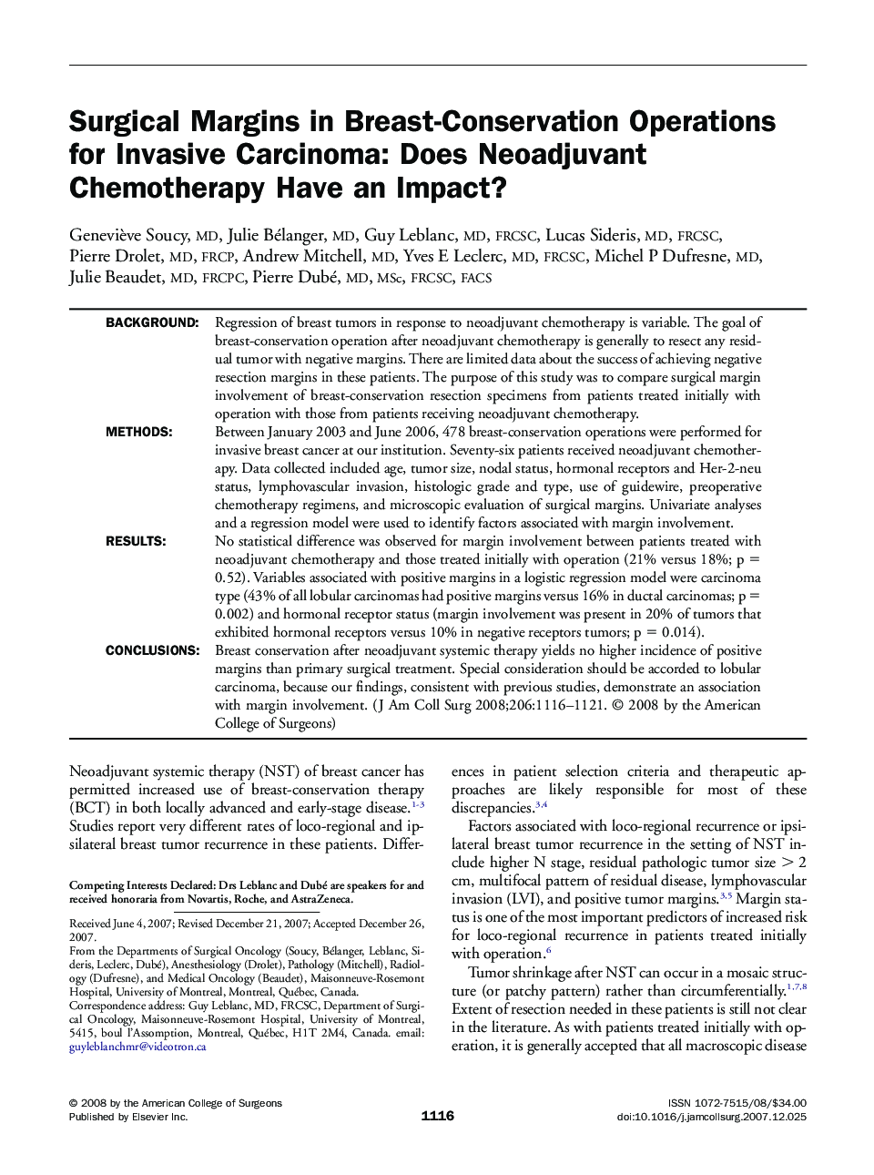 Surgical Margins in Breast-Conservation Operations for Invasive Carcinoma: Does Neoadjuvant Chemotherapy Have an Impact? 