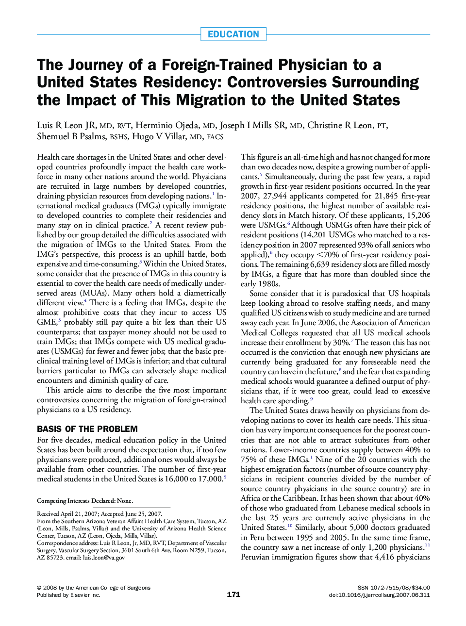 The Journey of a Foreign-Trained Physician to a United States Residency: Controversies Surrounding the Impact of This Migration to the United States