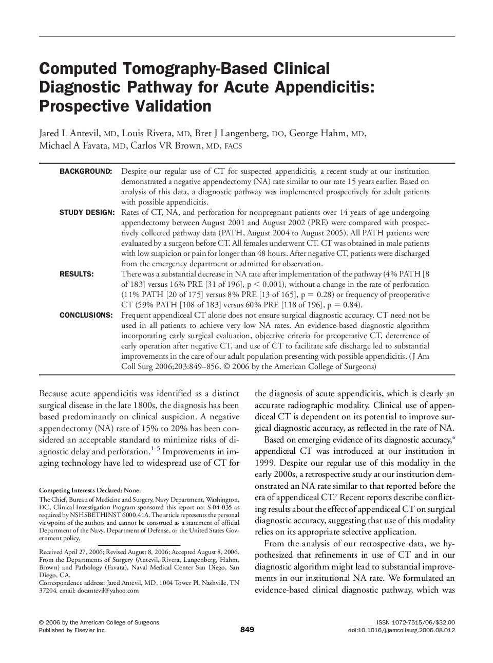 Computed Tomography-Based Clinical Diagnostic Pathway for Acute Appendicitis: Prospective Validation 