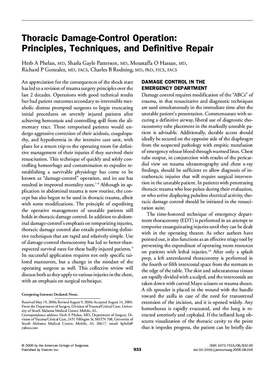 Thoracic Damage-Control Operation: Principles, Techniques, and Definitive Repair