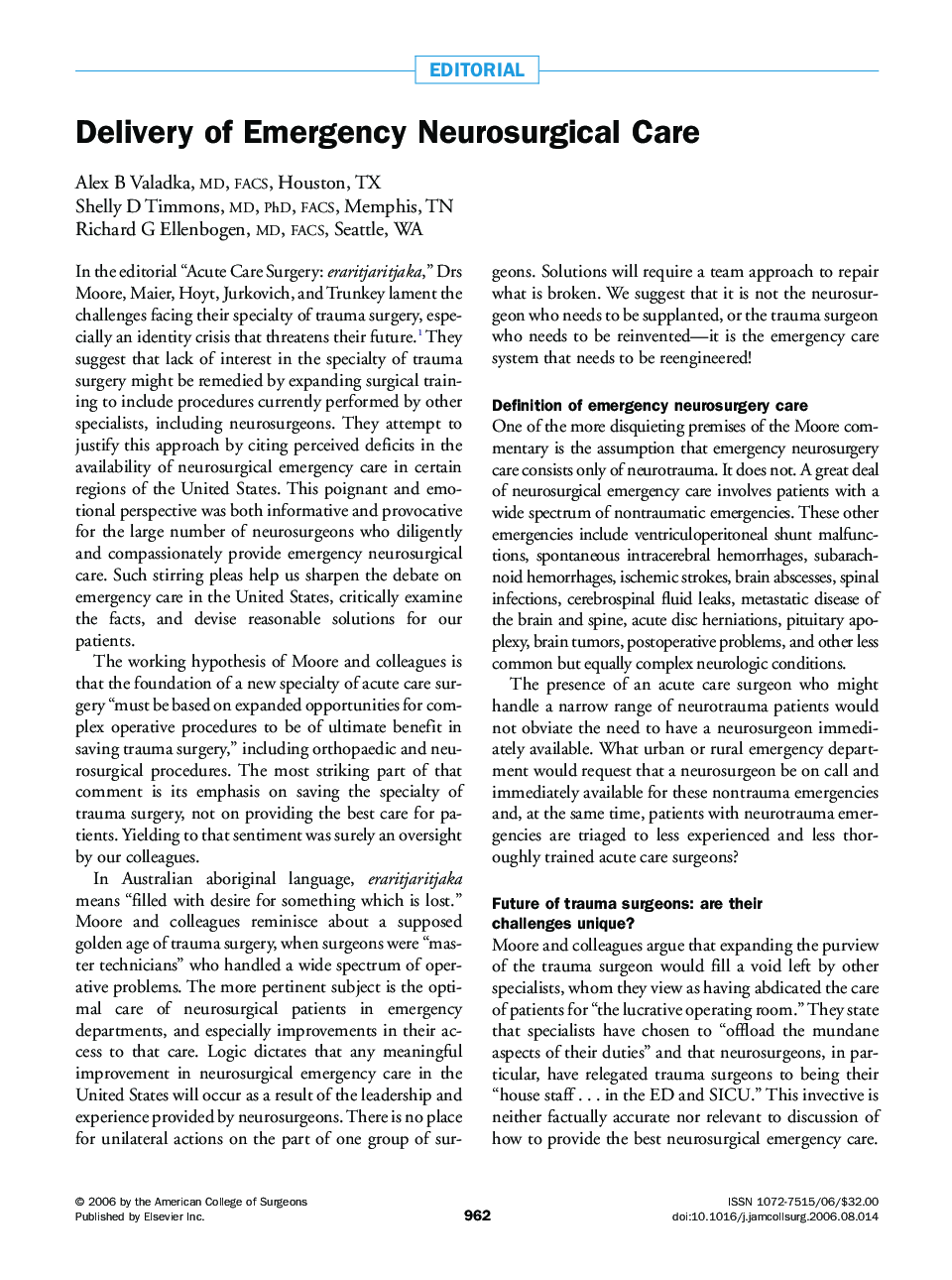 Delivery of Emergency Neurosurgical Care