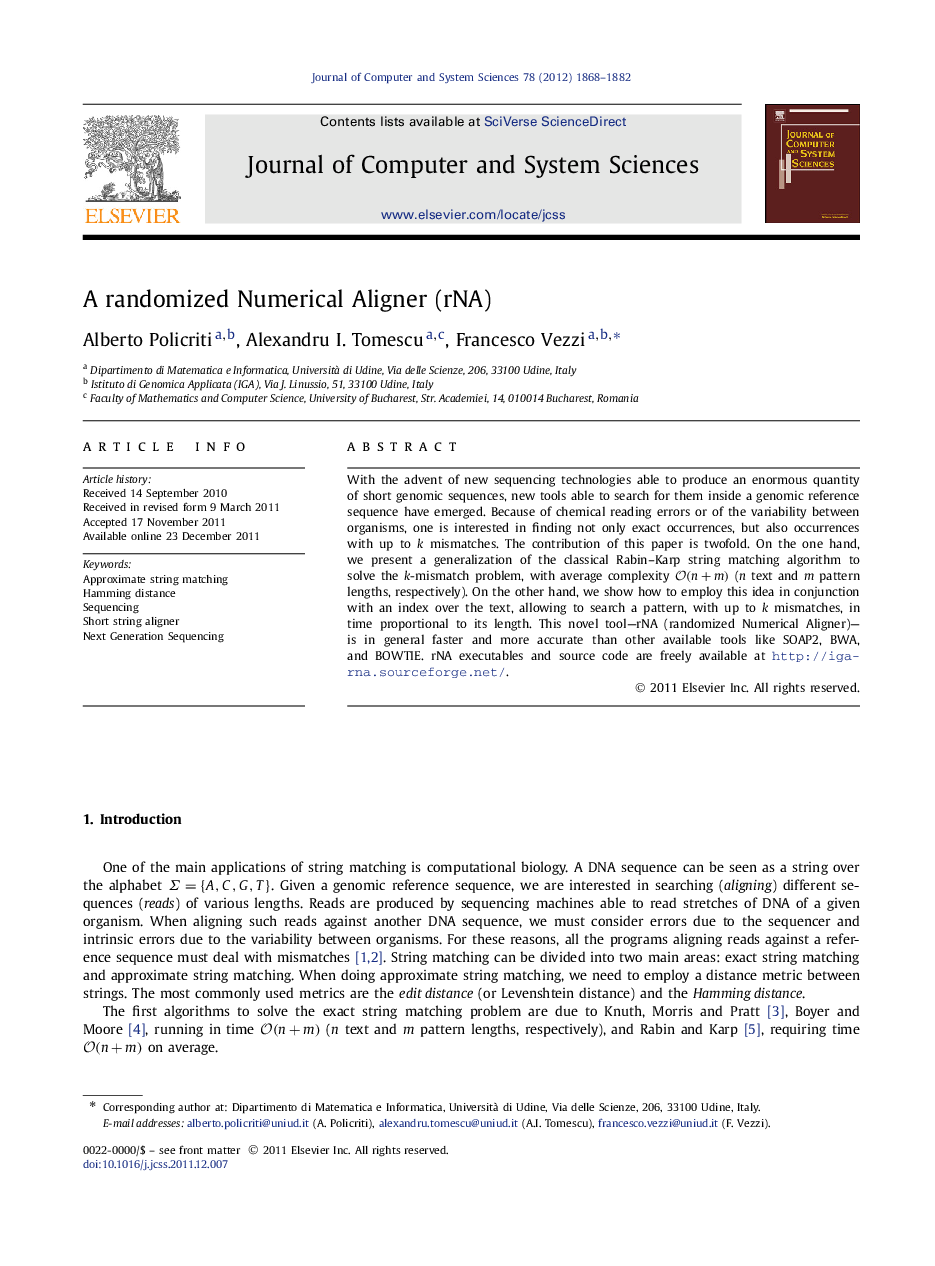 A randomized Numerical Aligner (rNA)