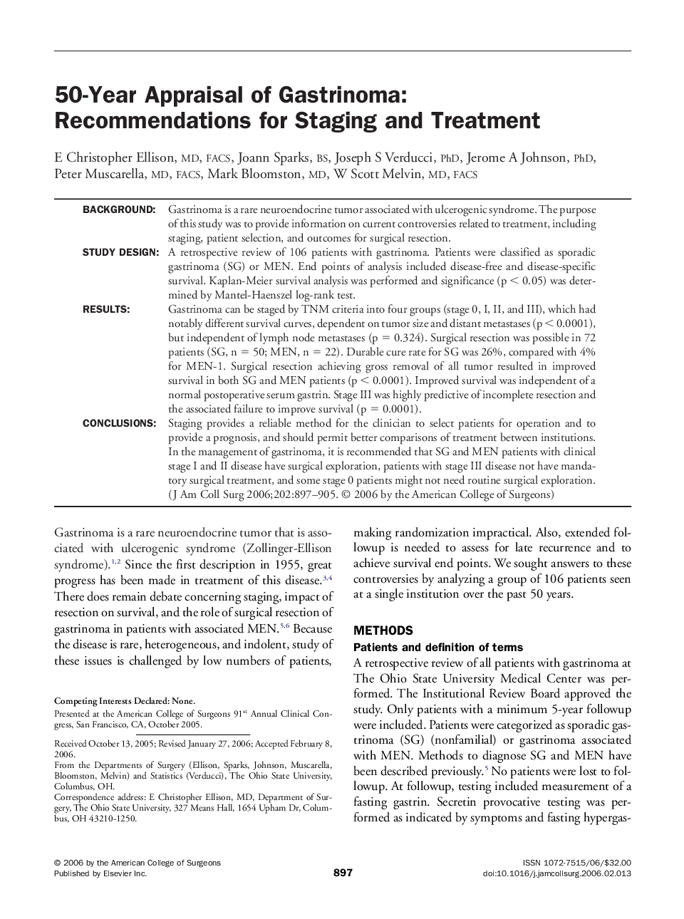 50-Year Appraisal of Gastrinoma: Recommendations for Staging and Treatment 