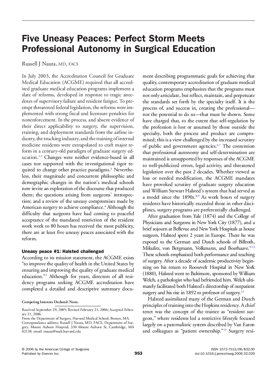Five Uneasy Peaces: Perfect Storm Meets Professional Autonomy in Surgical Education