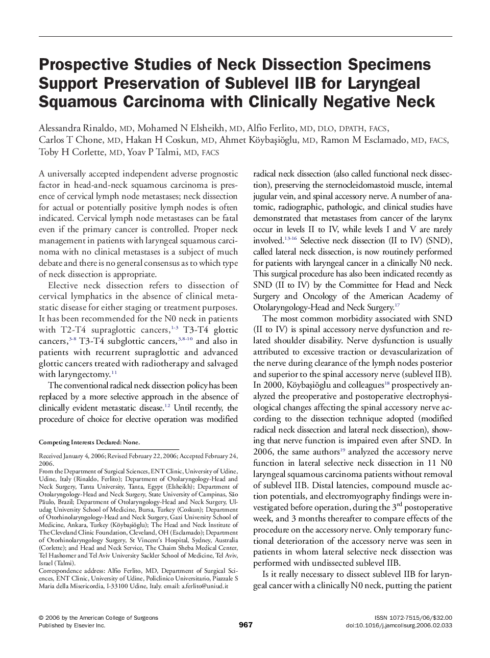 Prospective Studies of Neck Dissection Specimens Support Preservation of Sublevel IIB for Laryngeal Squamous Carcinoma with Clinically Negative Neck