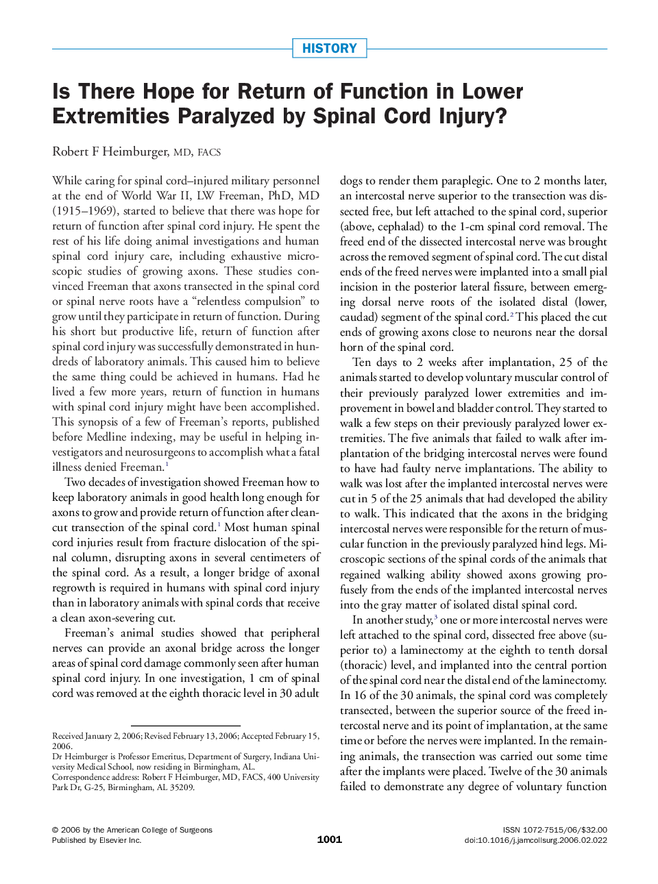 Is There Hope for Return of Function in Lower Extremities Paralyzed by Spinal Cord Injury?