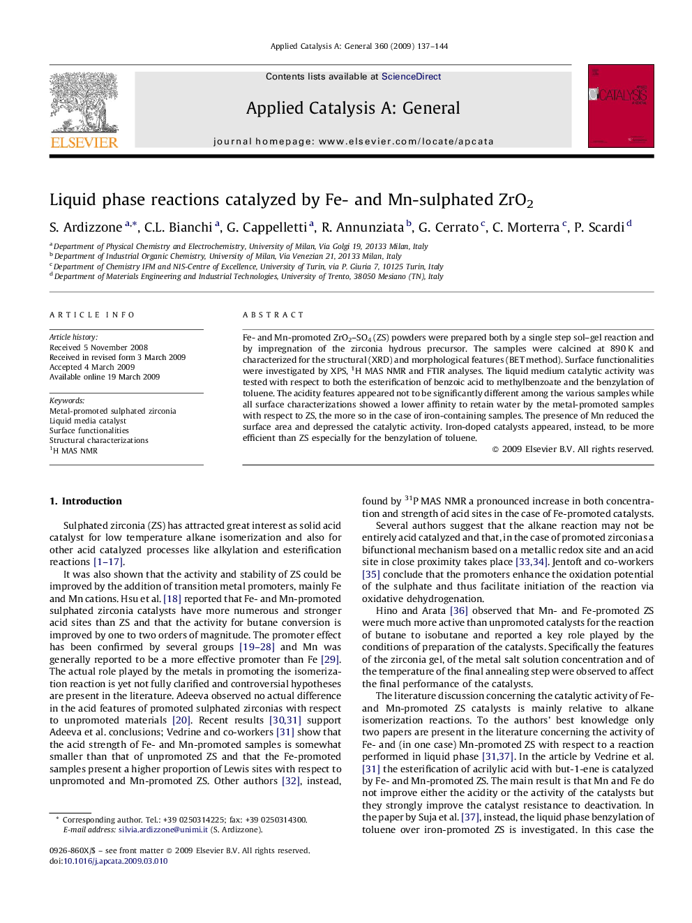 Liquid phase reactions catalyzed by Fe- and Mn-sulphated ZrO2