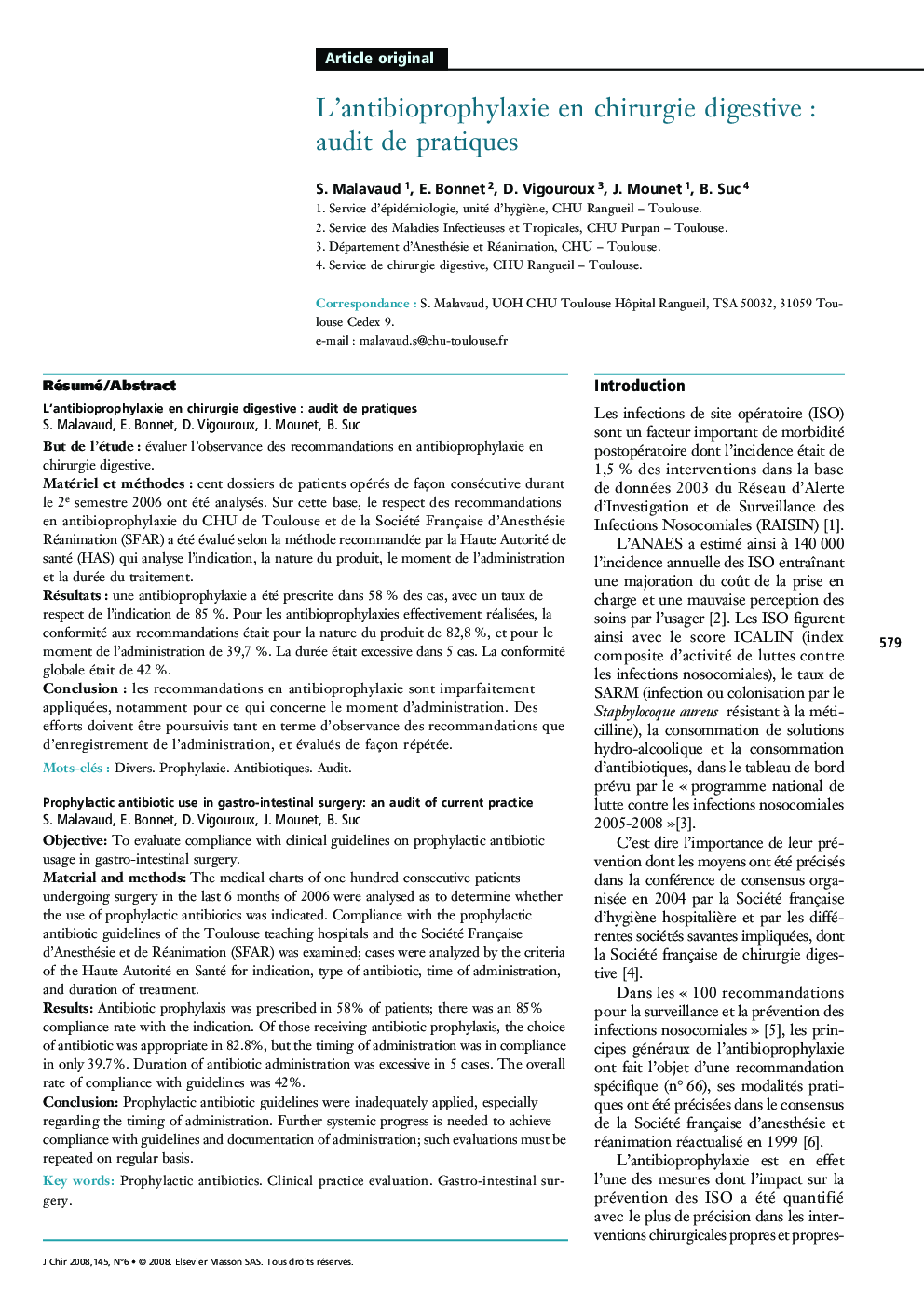 L'antibioprophylaxie en chirurgie digestiveÂ : audit de pratiques