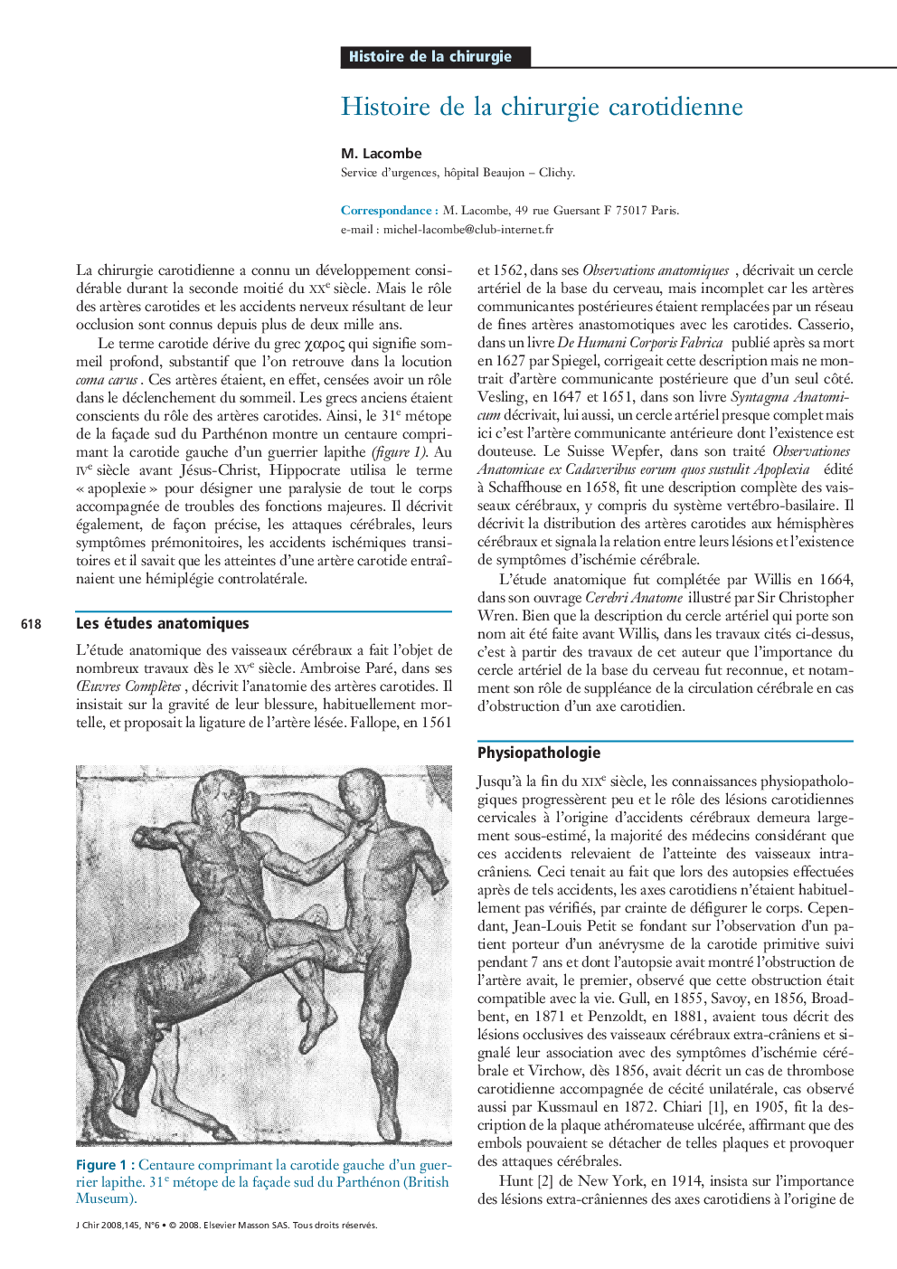 عکس صفحه اول مقاله: Histoire de la chirurgie carotidienne Histoire de la chirurgie carotidienne