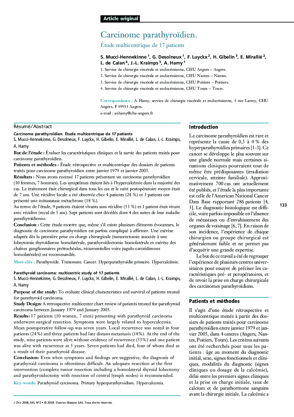 Carcinome parathyroïdien.