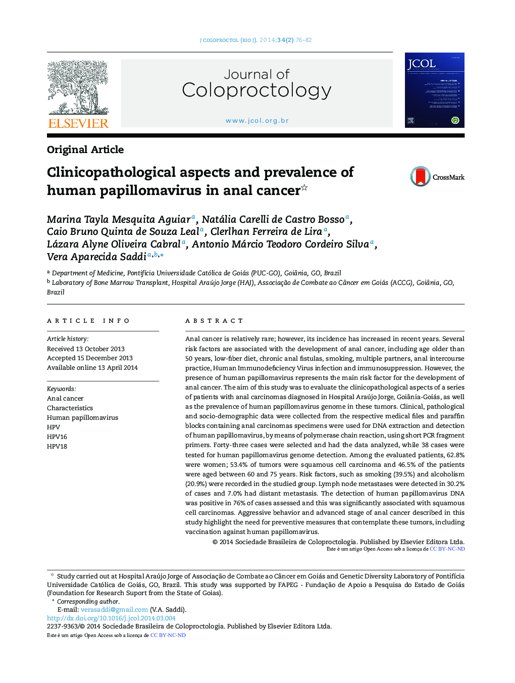 Clinicopathological aspects and prevalence of human papillomavirus in anal cancer 