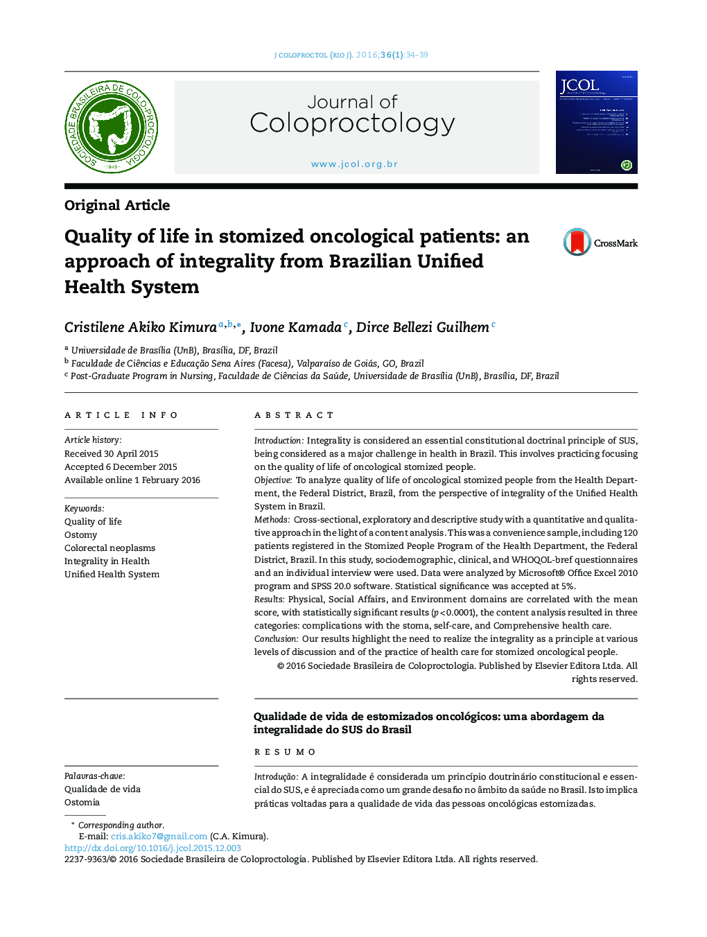 Quality of life in stomized oncological patients: an approach of integrality from Brazilian Unified Health System