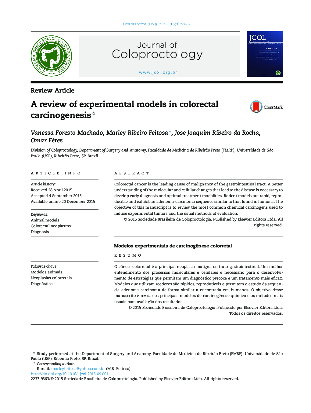 A review of experimental models in colorectal carcinogenesis 