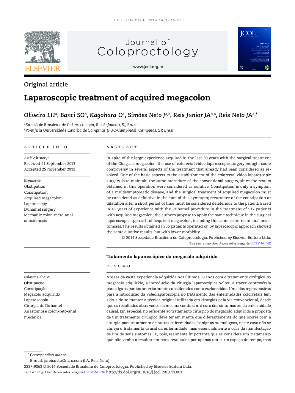 Laparoscopic treatment of acquired megacolon