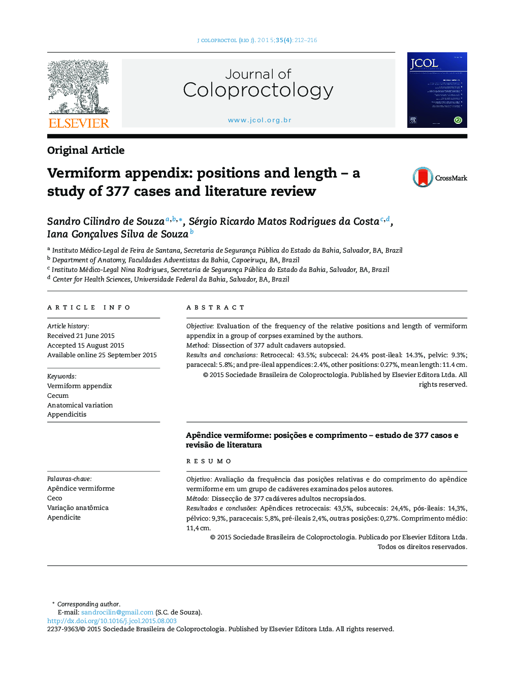 Vermiform appendix: positions and length – a study of 377 cases and literature review
