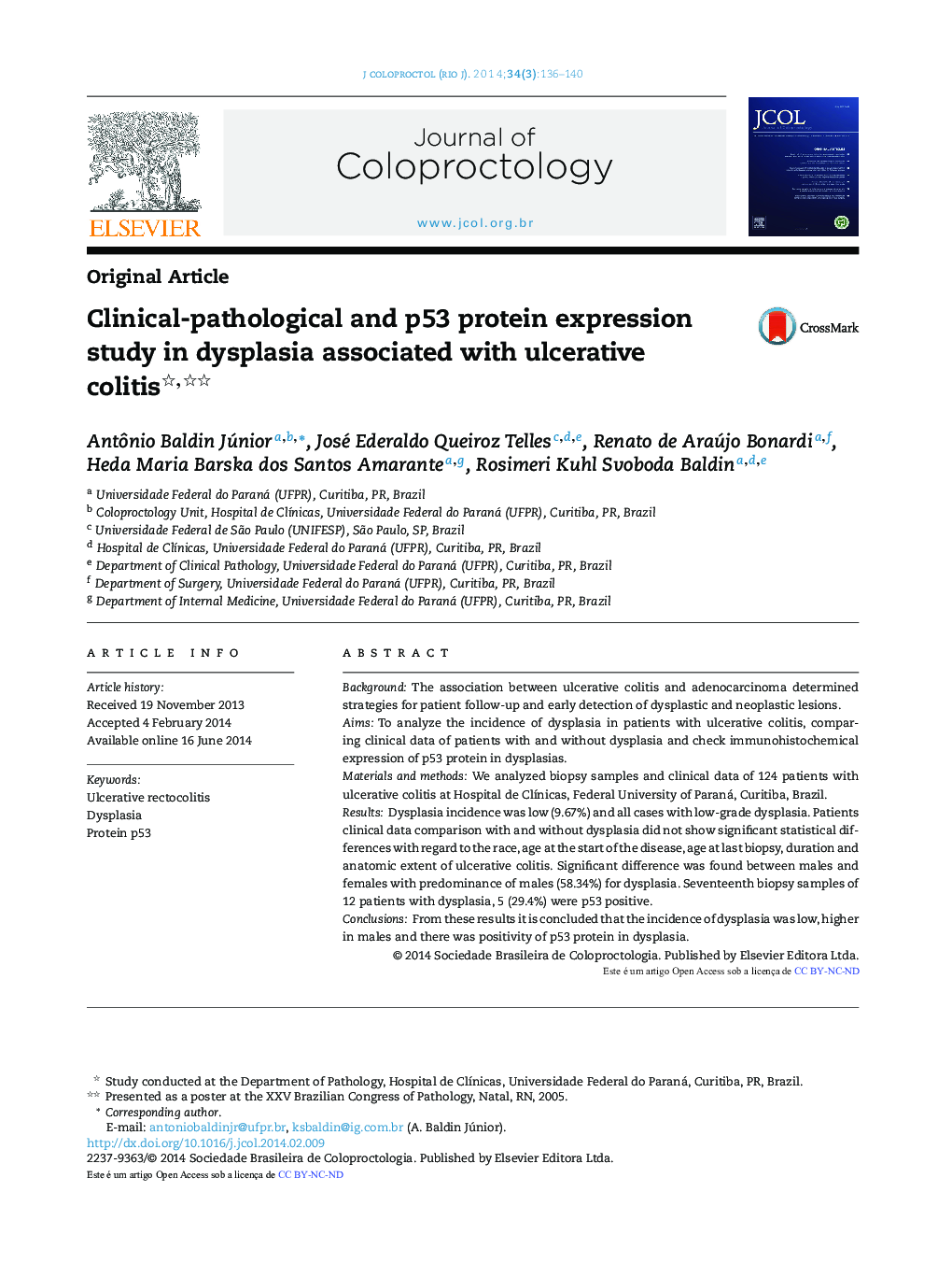 Clinical-pathological and p53 protein expression study in dysplasia associated with ulcerative colitis 