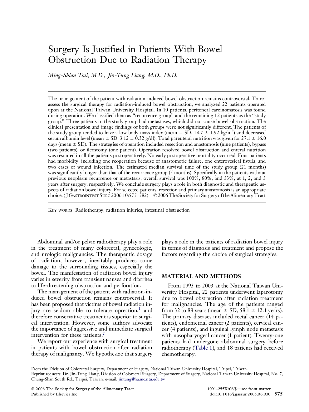 Surgery Is Justified in Patients With Bowel Obstruction Due to Radiation Therapy