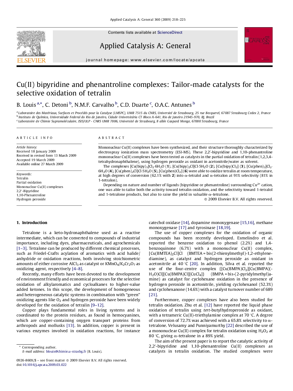 Cu(II) bipyridine and phenantroline complexes: Tailor-made catalysts for the selective oxidation of tetralin