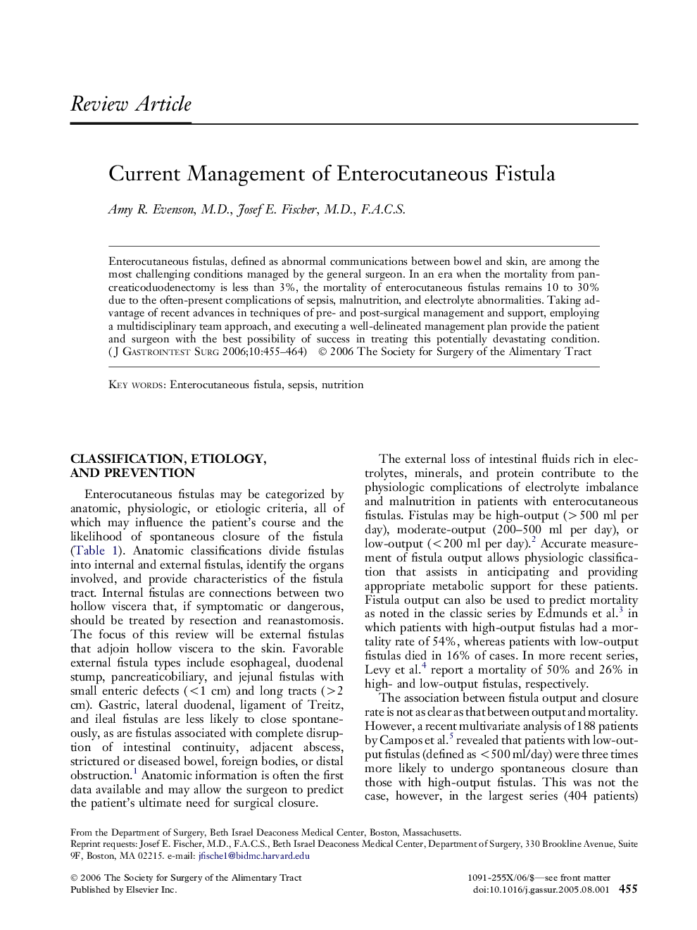 Current Management of Enterocutaneous Fistula