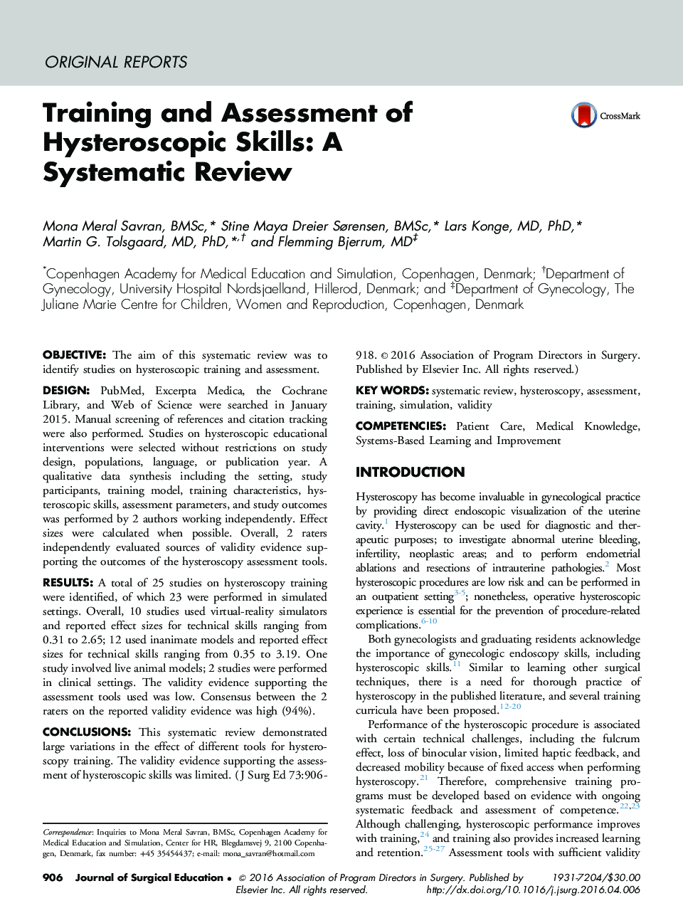 Training and Assessment of Hysteroscopic Skills: A Systematic Review