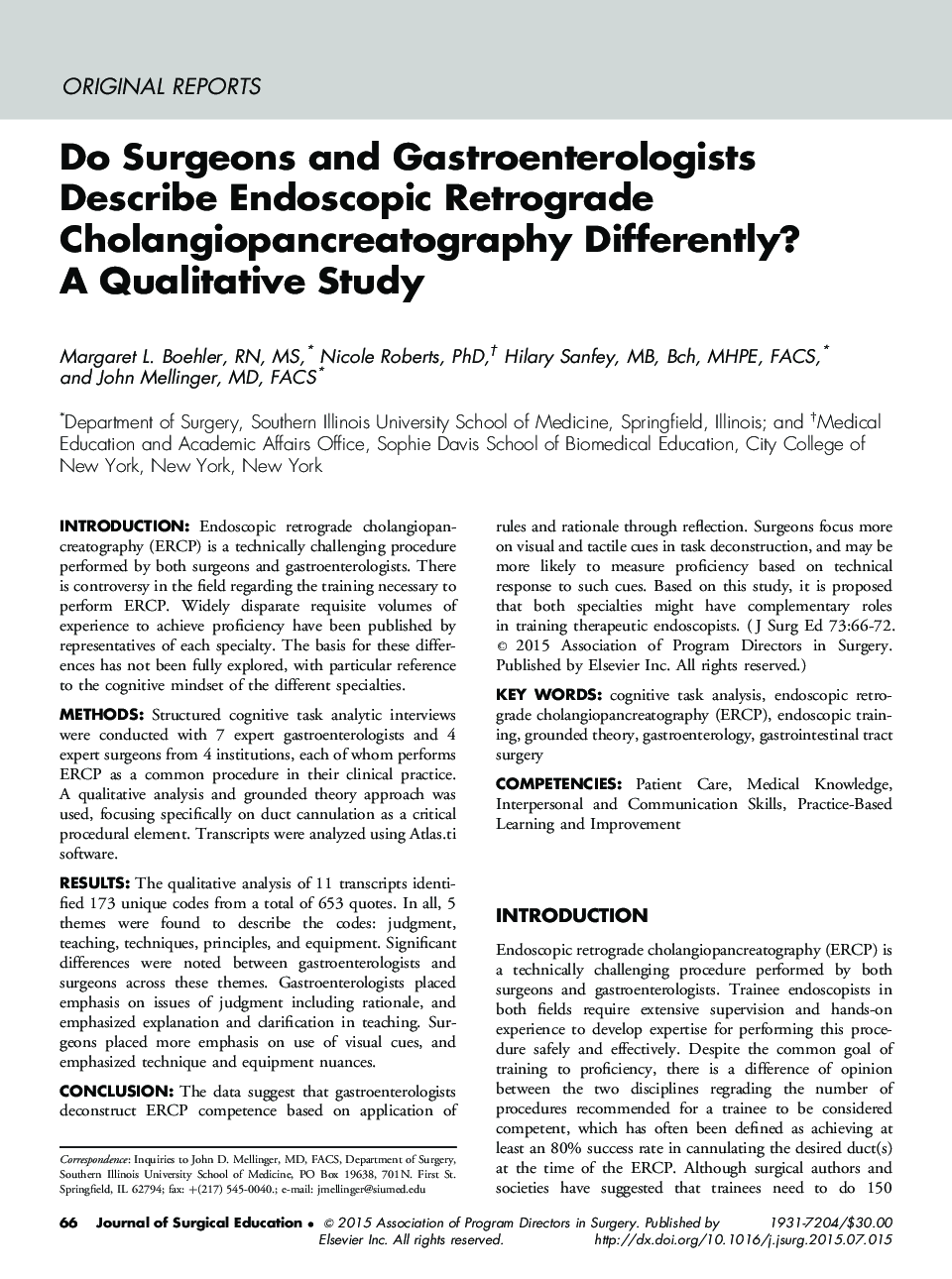 Do Surgeons and Gastroenterologists Describe Endoscopic Retrograde Cholangiopancreatography Differently? A Qualitative Study