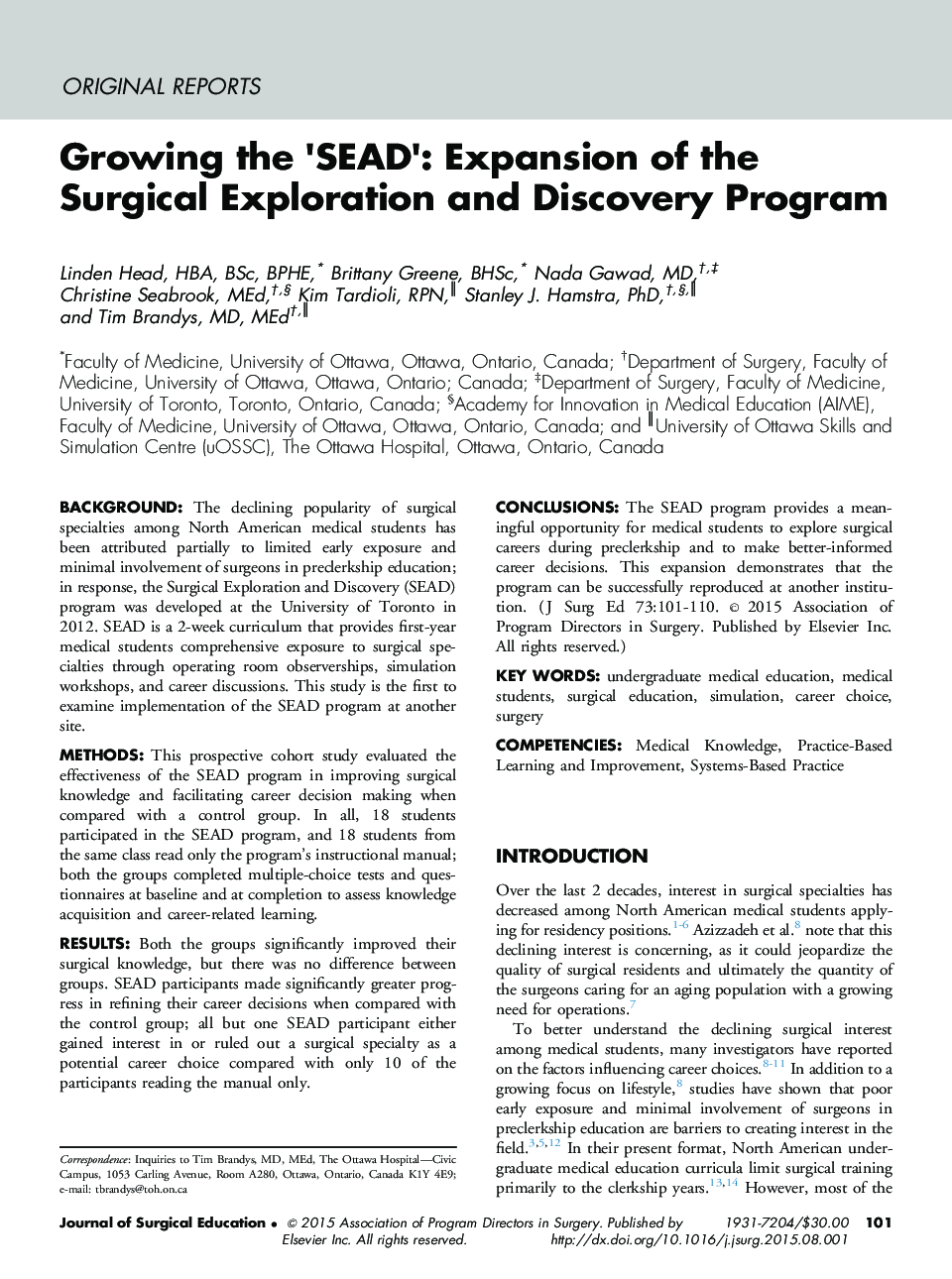 Growing the 'SEAD': Expansion of the Surgical Exploration and Discovery Program