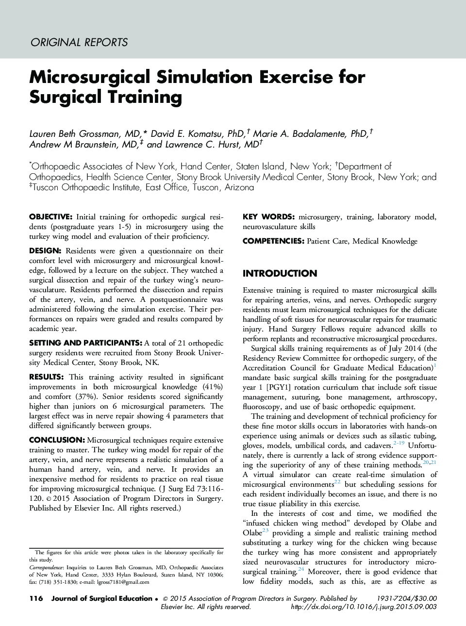 Microsurgical Simulation Exercise for Surgical Training 