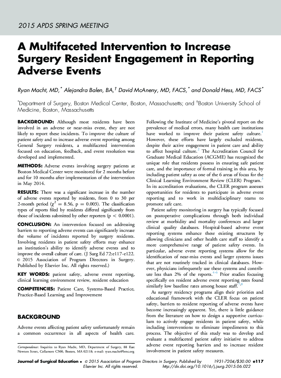 A Multifaceted Intervention to Increase Surgery Resident Engagement in Reporting Adverse Events