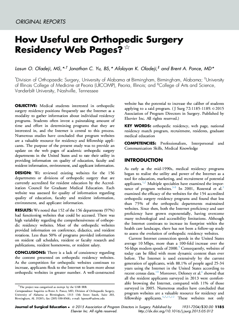 How Useful are Orthopedic Surgery Residency Web Pages?