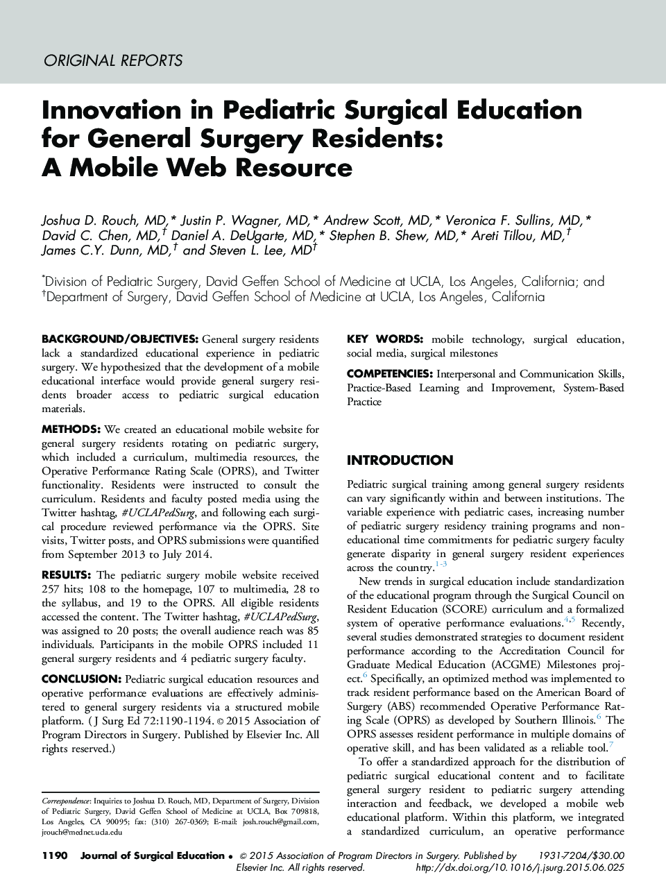 Innovation in Pediatric Surgical Education for General Surgery Residents: A Mobile Web Resource