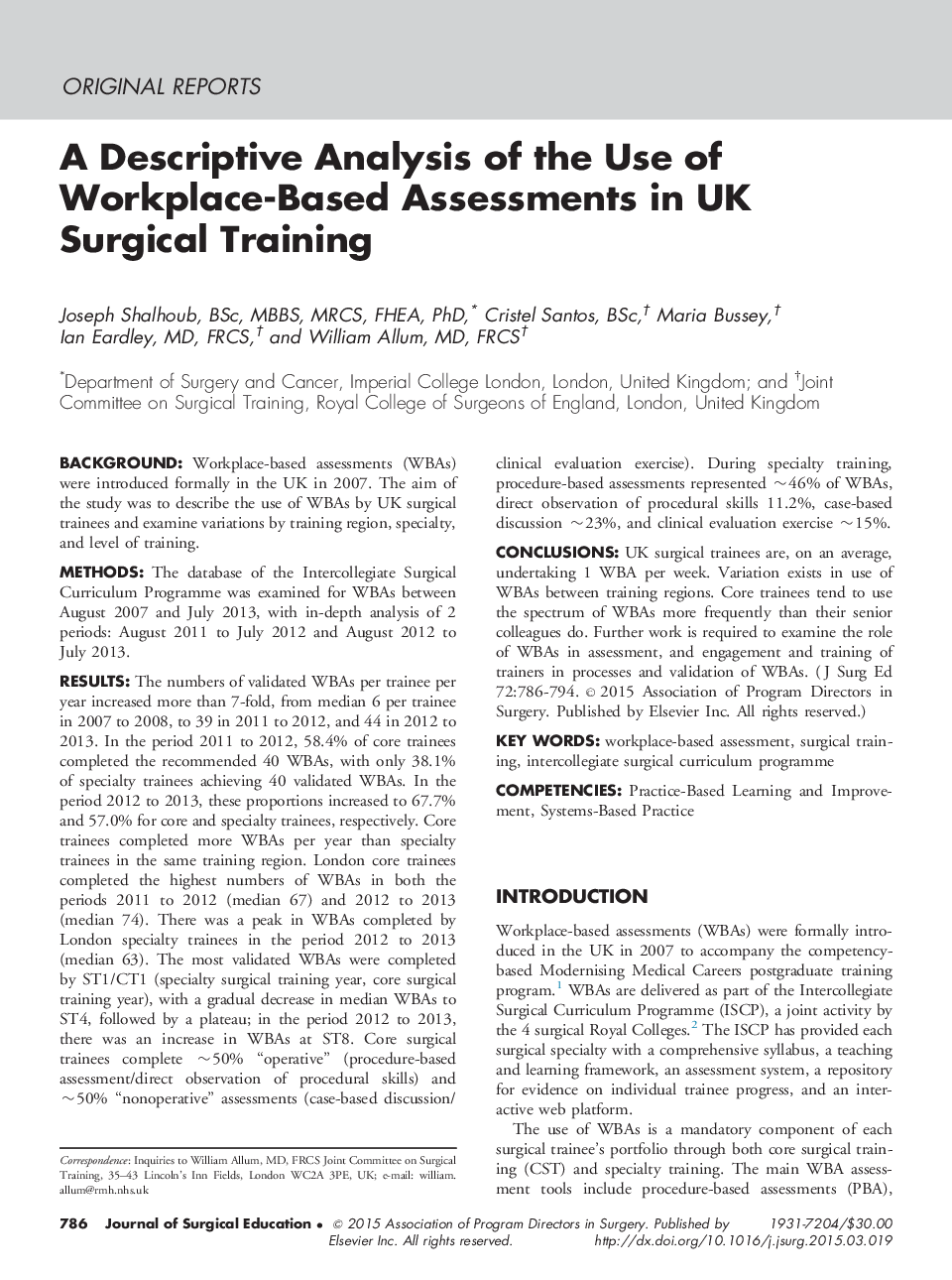 A Descriptive Analysis of the Use of Workplace-Based Assessments in UK Surgical Training