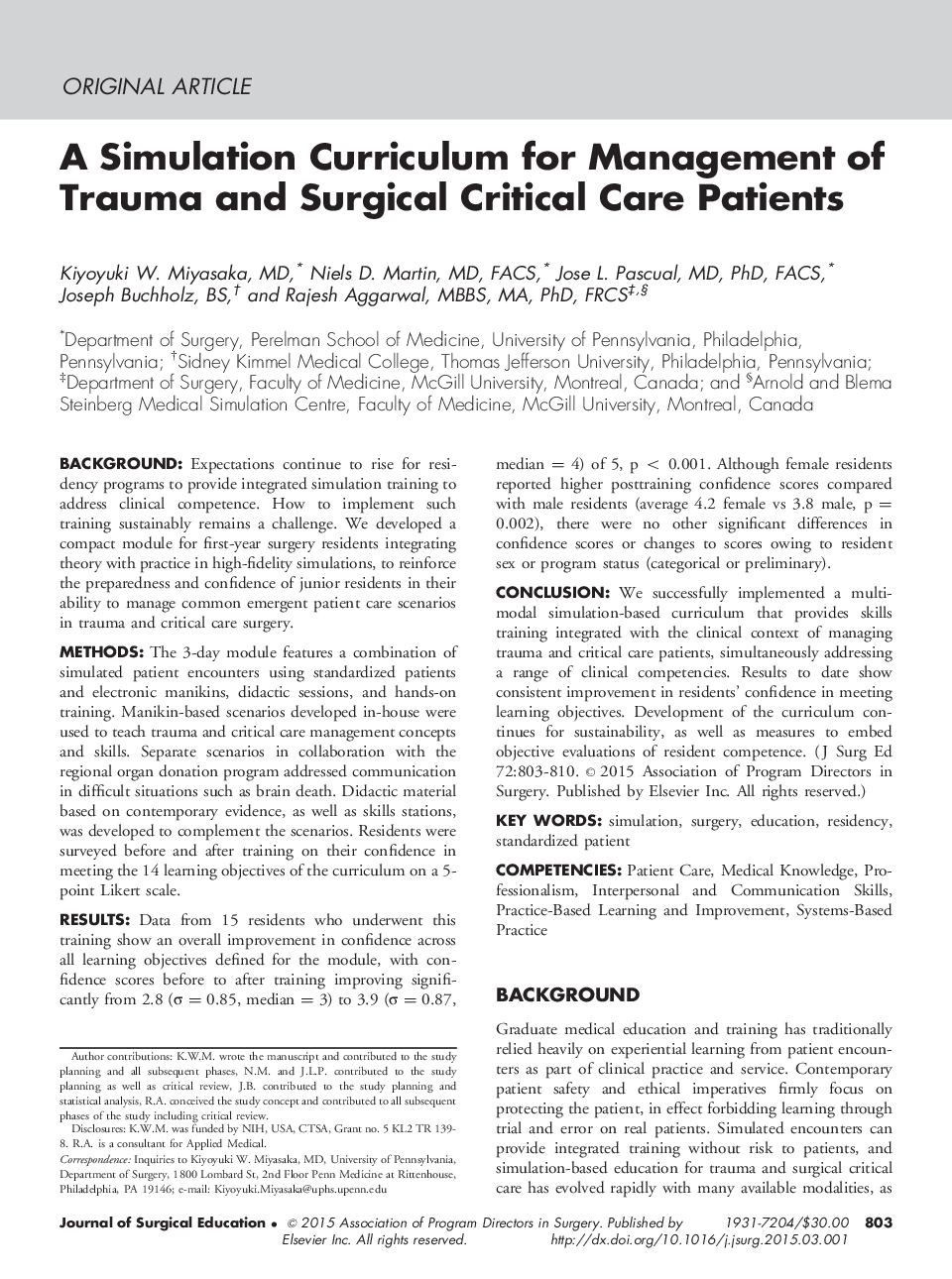 A Simulation Curriculum for Management of Trauma and Surgical Critical Care Patients 