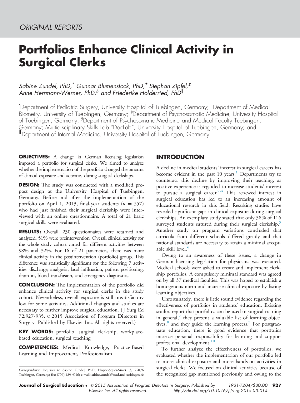 Portfolios Enhance Clinical Activity in Surgical Clerks