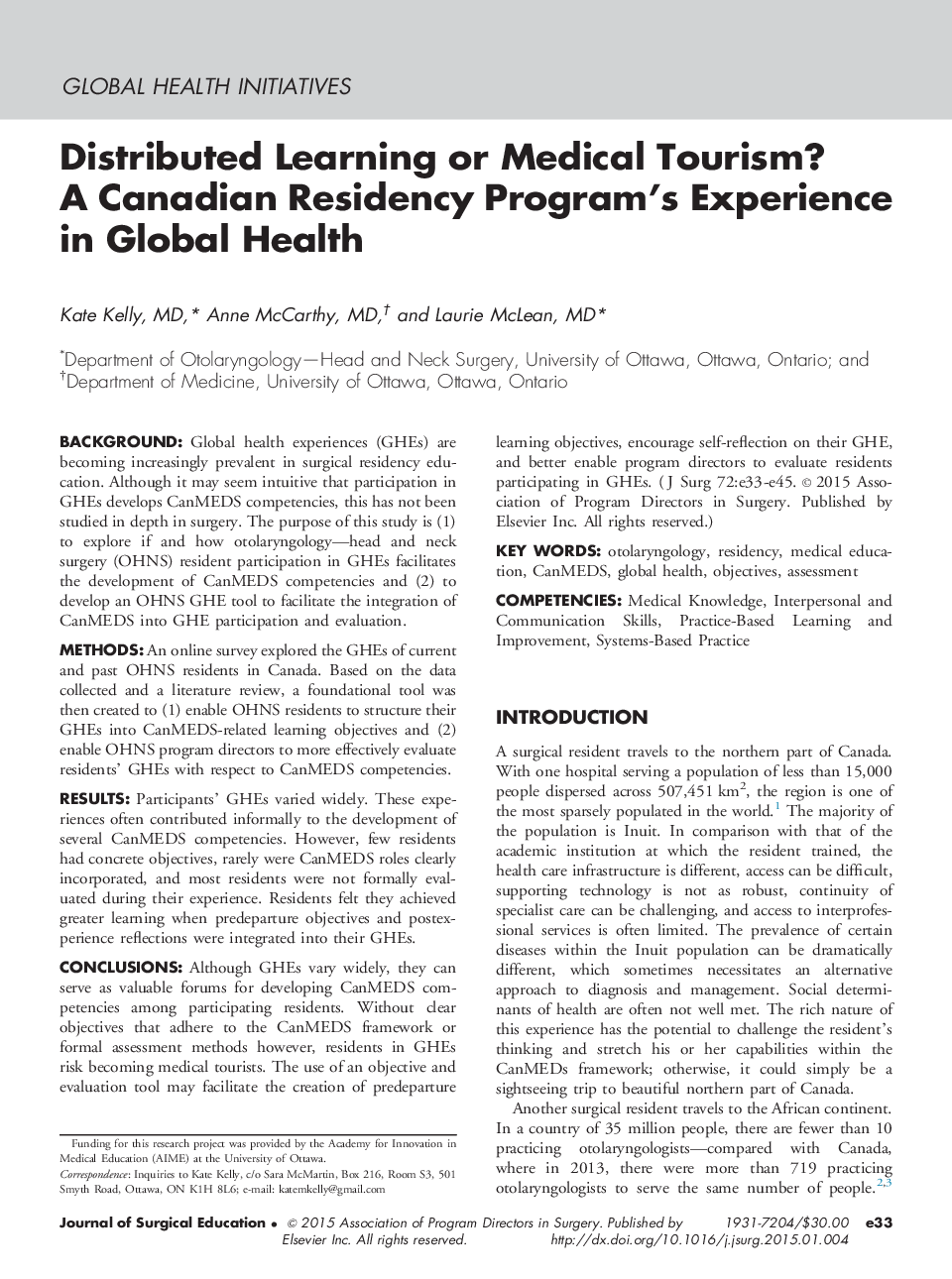 Distributed Learning or Medical Tourism? A Canadian Residency Program’s Experience in Global Health 