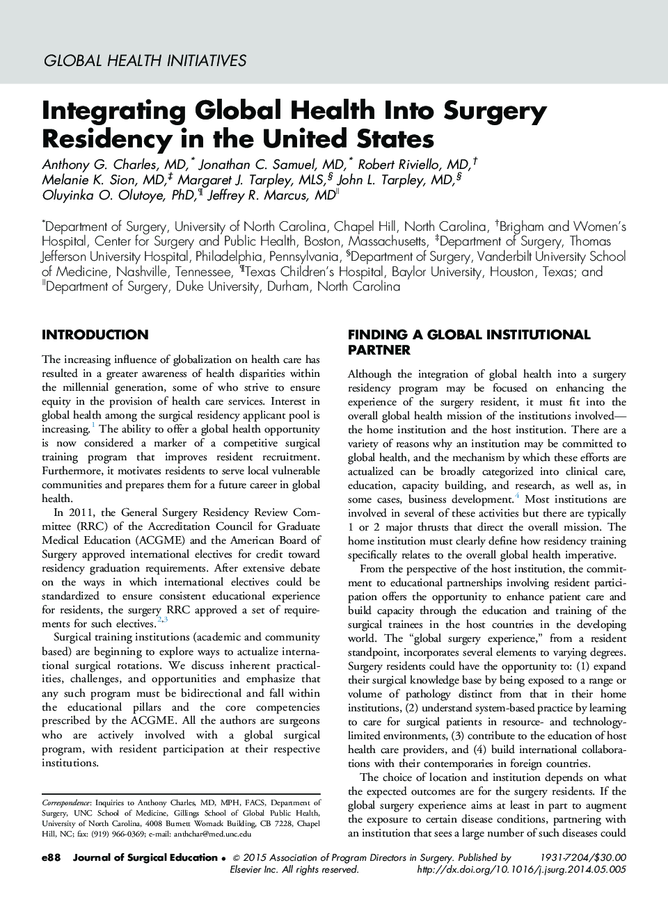 Integrating Global Health Into Surgery Residency in the United States