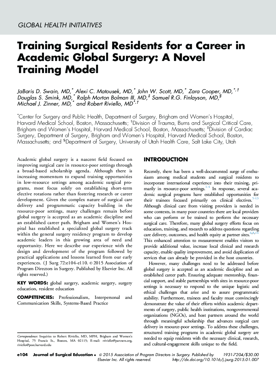 آموزش جراحان ساکنان برای حرفه ای در جراحی های دانشگاهی: یک مدل آموزش رمان 
