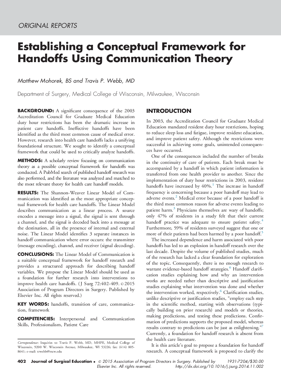Establishing a Conceptual Framework for Handoffs Using Communication Theory
