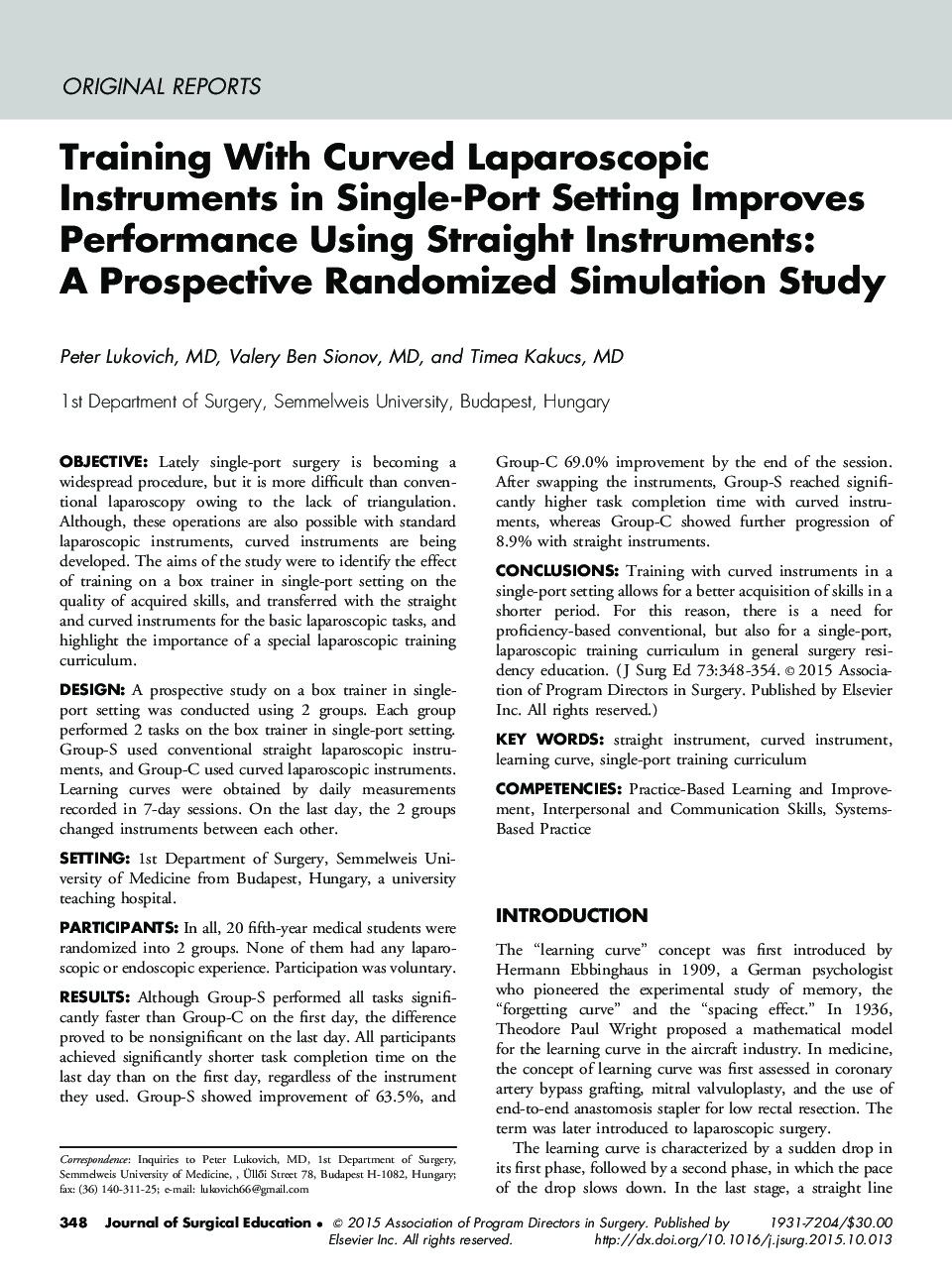 Training With Curved Laparoscopic Instruments in Single-Port Setting Improves Performance Using Straight Instruments: A Prospective Randomized Simulation Study