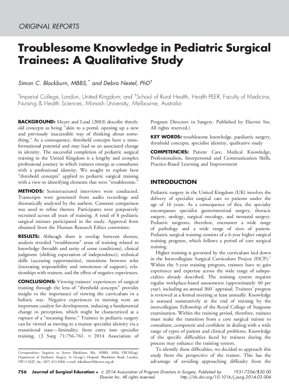 Troublesome Knowledge in Pediatric Surgical Trainees: A Qualitative Study